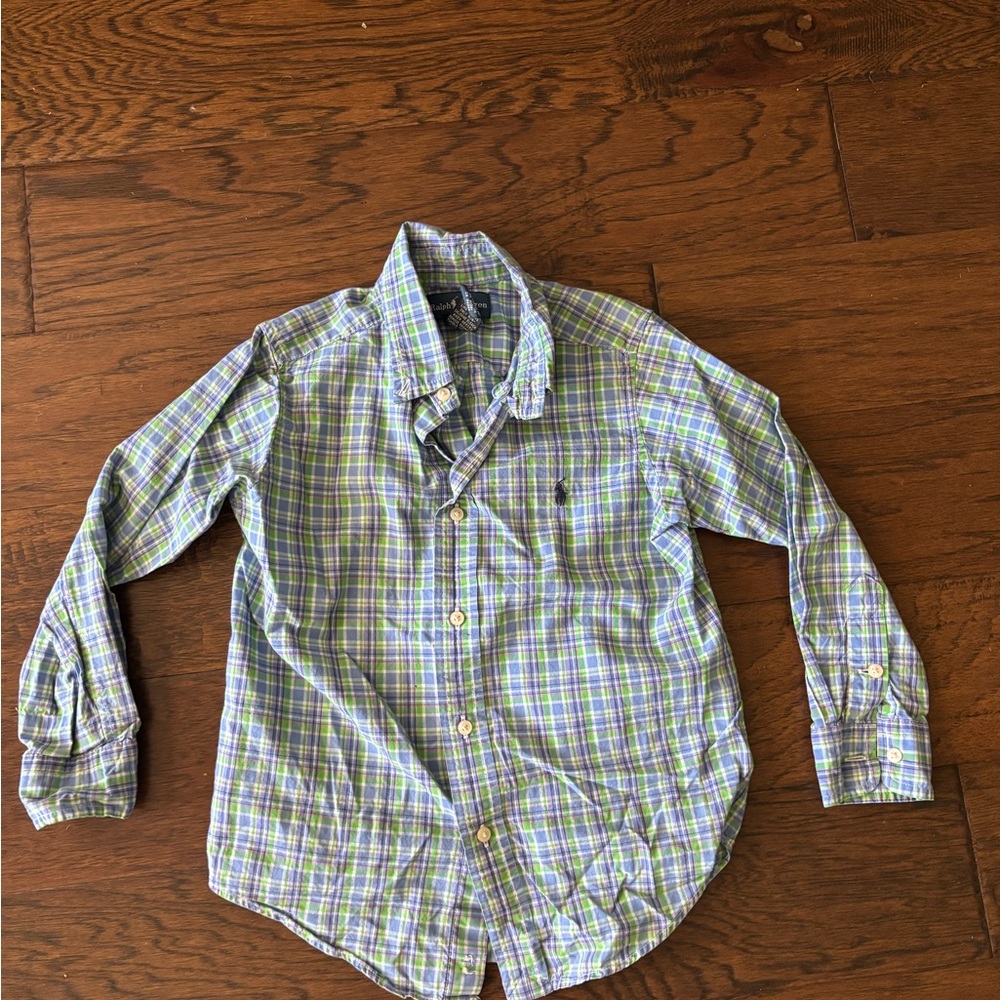 Ralph Lauren Kids Green and Blue Plaid Button Down Shirt